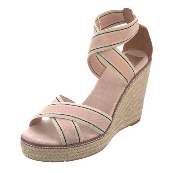 Tory Burch Frieda Blush Stripe Pink Tan Platform Espadrille Sandals Size US 11 - Picture 1 of 3